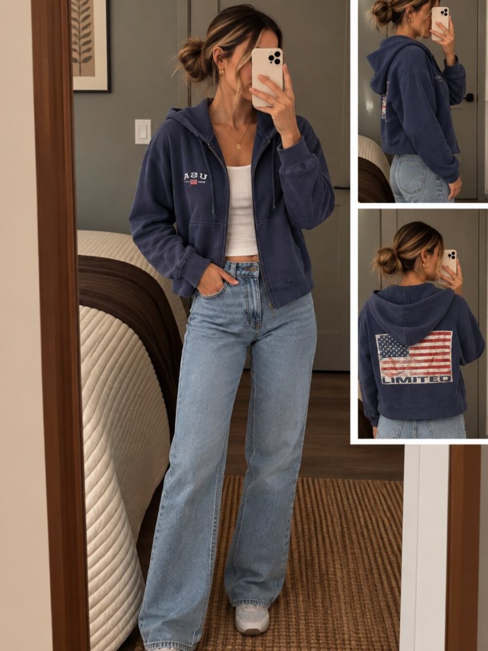Vintage The Limited USA Flag Zip Up Hoodie Womens S Y2K